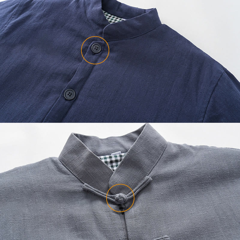 Buddha Stones Winter Herren Froschknopf Tang Anzug Leinen Baumwolle Fleece gefüttert Jacke Hemd mit Taschen - image 1