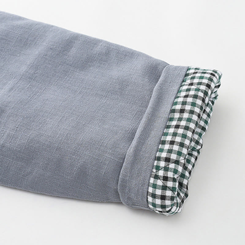 Buddha Stones Winter Herren Froschknopf Tang Anzug Leinen Baumwolle Fleece gefüttert Jacke Hemd mit Taschen - image 9