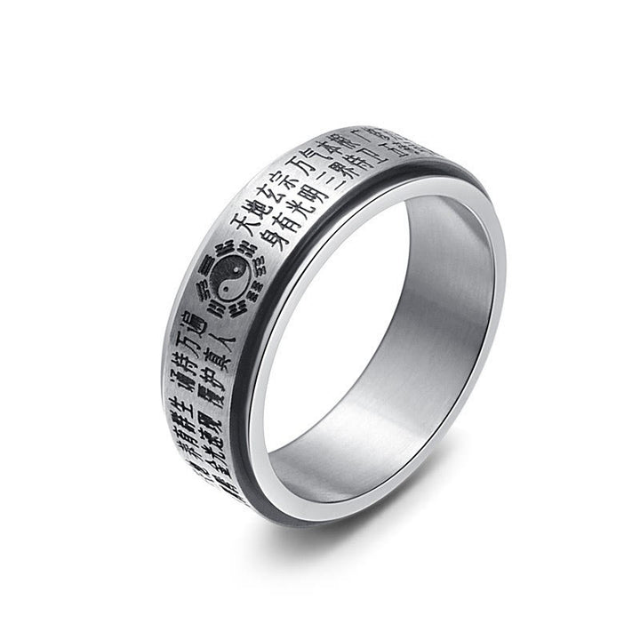 Buddha Stones Bagua Yin Yang chinesische Zeichen Titan Stahl Balance drehbaren Ring