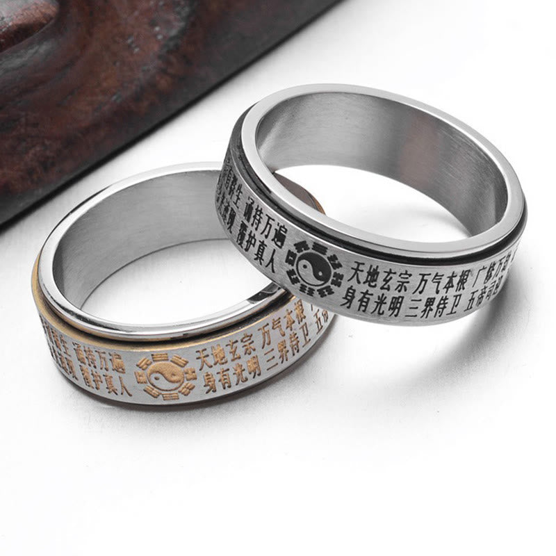 Buddha Stones Bagua Yin Yang chinesische Zeichen Titan Stahl Balance drehbaren Ring