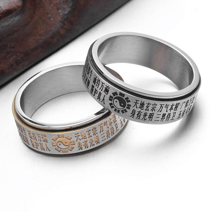 Buddha Stones Bagua Yin Yang chinesische Zeichen Titan Stahl Balance drehbaren Ring