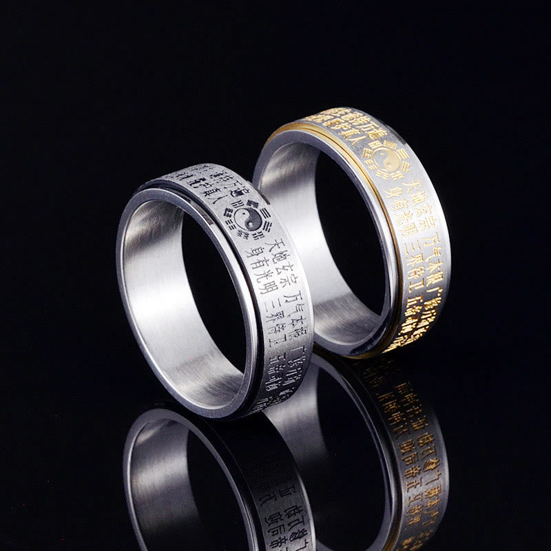 Buddha Stones Bagua Yin Yang chinesische Zeichen Titan Stahl Balance drehbaren Ring