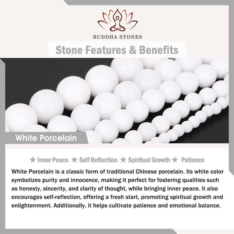 Buddha Stones 108 Mala-Perlen, weißes Porzellan, sechs wahre Worte „Om Mani Padme Hum“, Geduldsarmband