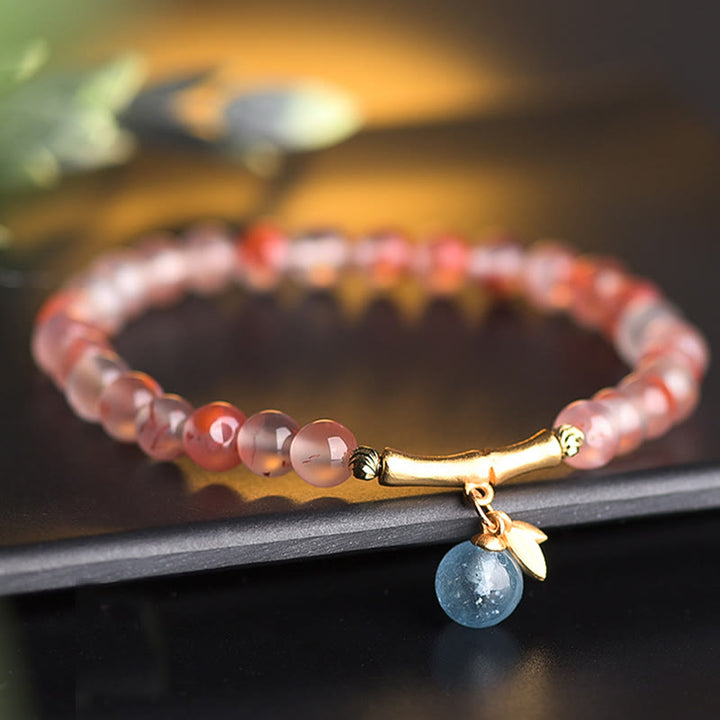 Buddha Stones Südrot Achat Aquamarin Perle Hetian Jade Bambus Blume Glück Armband