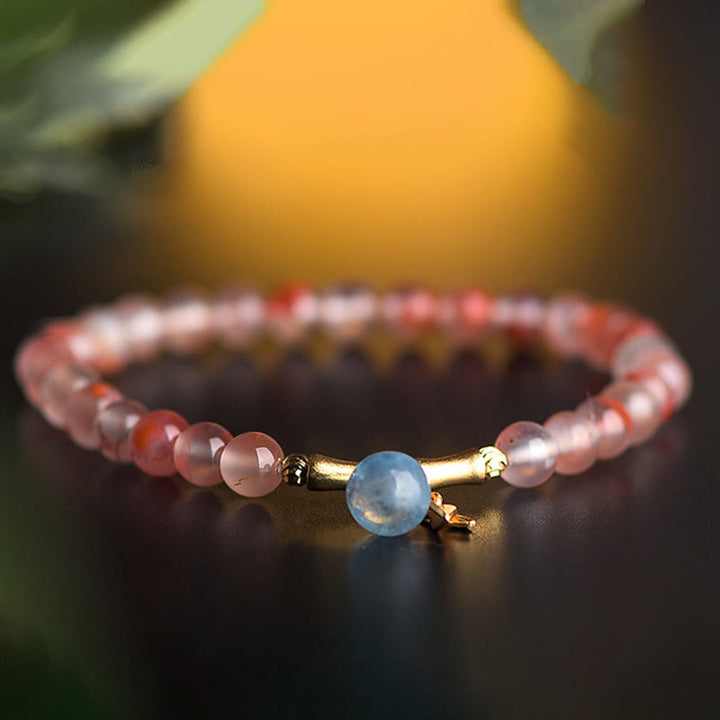 Buddha Stones Südrot Achat Aquamarin Perle Hetian Jade Bambus Blume Glück Armband