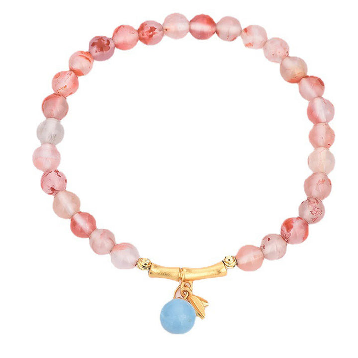 Buddha Stones Südrot Achat Aquamarin Perle Hetian Jade Bambus Blume Glück Armband