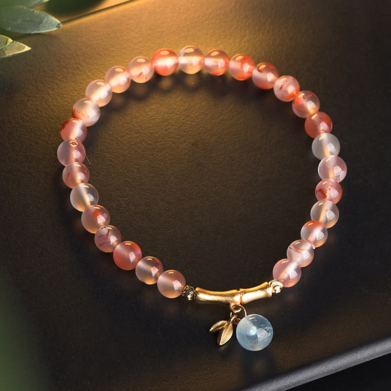 Buddha Stones Südrot Achat Aquamarin Perle Hetian Jade Bambus Blume Glück Armband