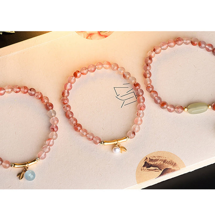 Buddha Stones Südrot Achat Aquamarin Perle Hetian Jade Bambus Blume Glück Armband