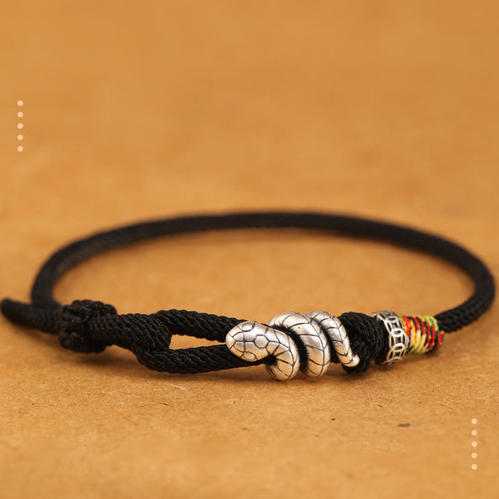 Buddha Stones Red String 925 Sterling Silber Jahr der Schlange Münze Ring Schlange Glück Armband - Schwarz - 18-20 cm - image 11