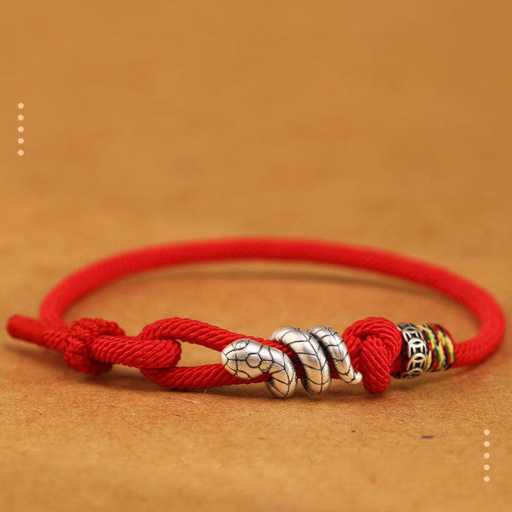 Buddha Stones Red String 925 Sterling Silber Jahr der Schlange Münze Ring Schlange Glück Armband - Rot - 18-20 cm - image 13