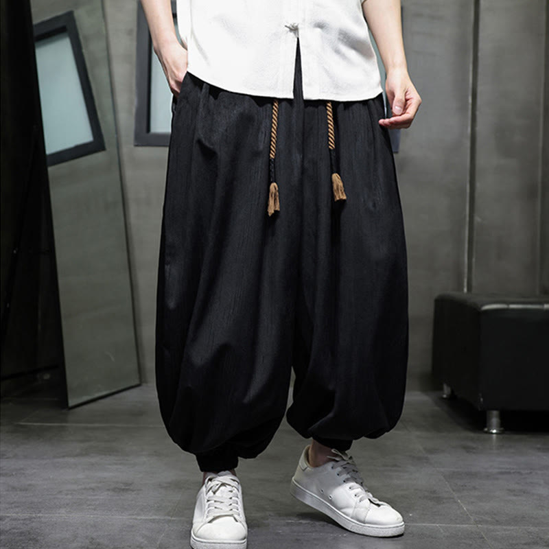 Buddha Stones Einfarbige Cord-Thermo-Haremshose für Herren mit Kordelzug und Taschen - image 8