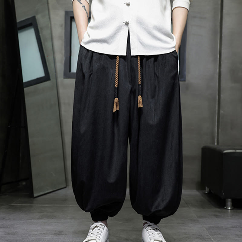 Buddha Stones Einfarbige Cord-Thermo-Haremshose für Herren mit Kordelzug und Taschen - Schwarz - US/ UK/AU46,EU56 (5XL) - image 13