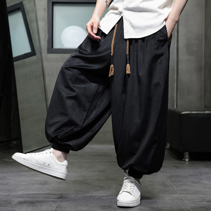 Buddha Stones Einfarbige Cord-Thermo-Haremshose für Herren mit Kordelzug und Taschen - image 7