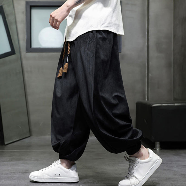 Buddha Stones Einfarbige Cord-Thermo-Haremshose für Herren mit Kordelzug und Taschen - image 6