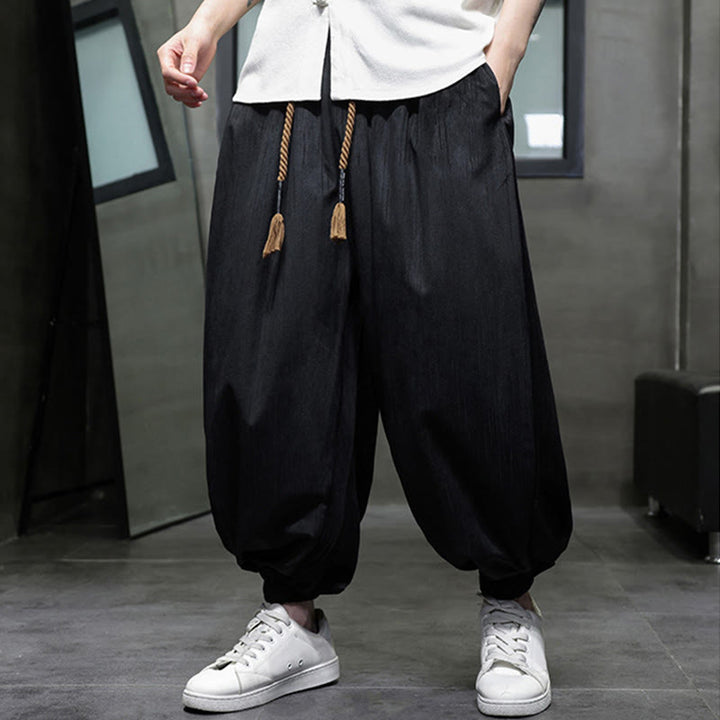 Buddha Stones Einfarbige Cord-Thermo-Haremshose für Herren mit Kordelzug und Taschen - image 15