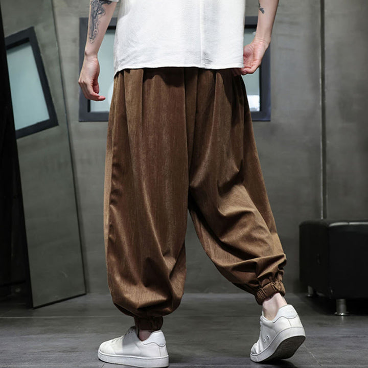 Buddha Stones Einfarbige Cord-Thermo-Haremshose für Herren mit Kordelzug und Taschen - image 12