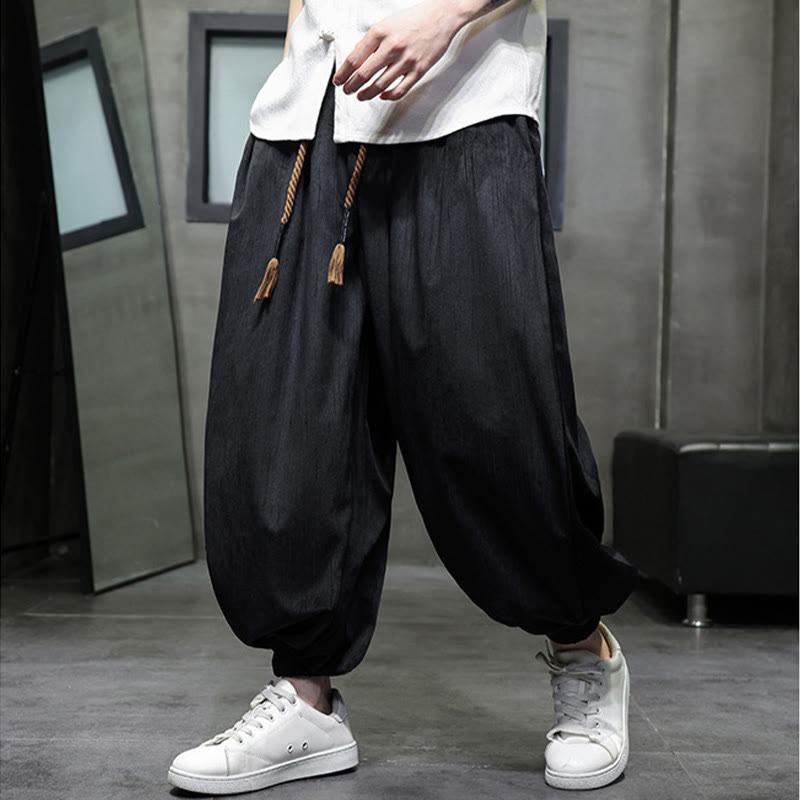 Buddha Stones Einfarbige Cord-Thermo-Haremshose für Herren mit Kordelzug und Taschen - image 14