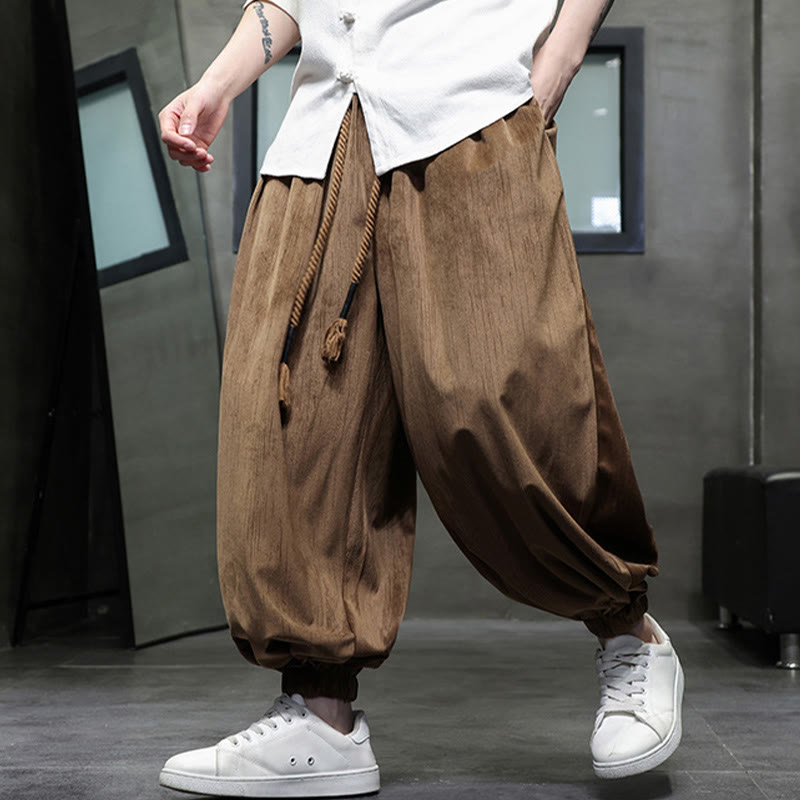 Buddha Stones Einfarbige Cord-Thermo-Haremshose für Herren mit Kordelzug und Taschen - image 10