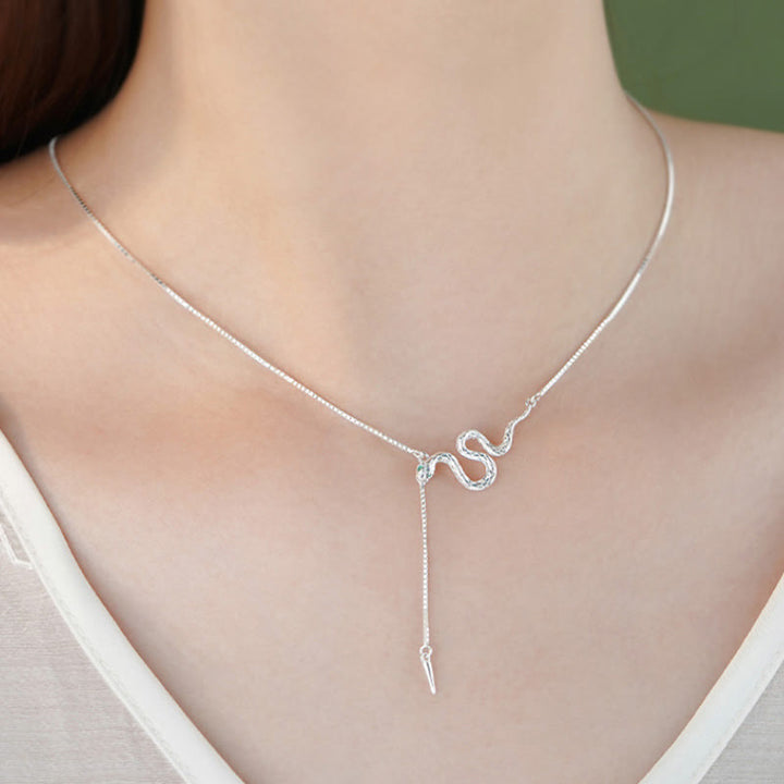 Buddha Stones 925 Sterling Silber Jahr der Schlange Balance Halskette Anhänger Ohrringe Set - image 3