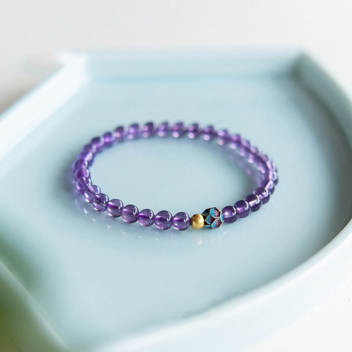 Buddha Stones Armband mit natürlichem Amethyst und Lotusblüte, spirituelles Bewusstsein