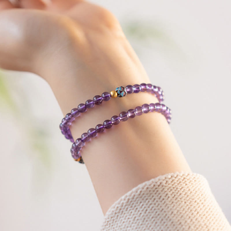 Buddha Stones Armband mit natürlichem Amethyst und Lotusblüte, spirituelles Bewusstsein