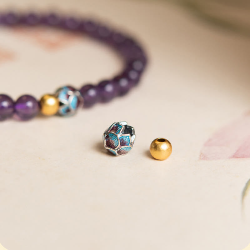 Buddha Stones Armband mit natürlichem Amethyst und Lotusblüte, spirituelles Bewusstsein