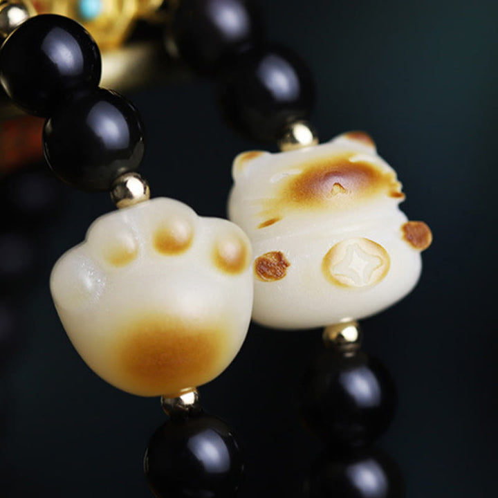 Buddha Stones, schwarzer Obsidian, Katzenpfote, Bodhi-Samen, Glücksbringer, Reinigungsarmband - image 11