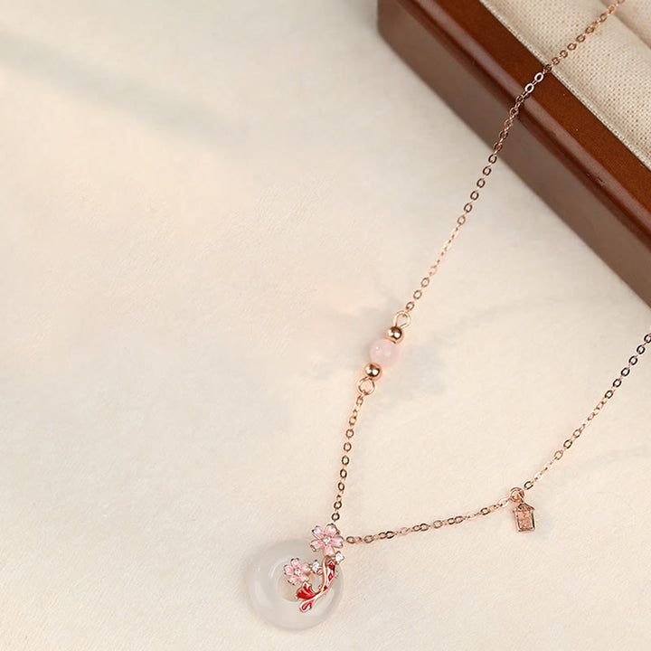 Buddha Stones , Chalcedon, rosa Kristall, 925 Sterling Silber, Blumen, Koi-Fische, Peace-Schnalle, positive Halskette mit Anhänger - image 1