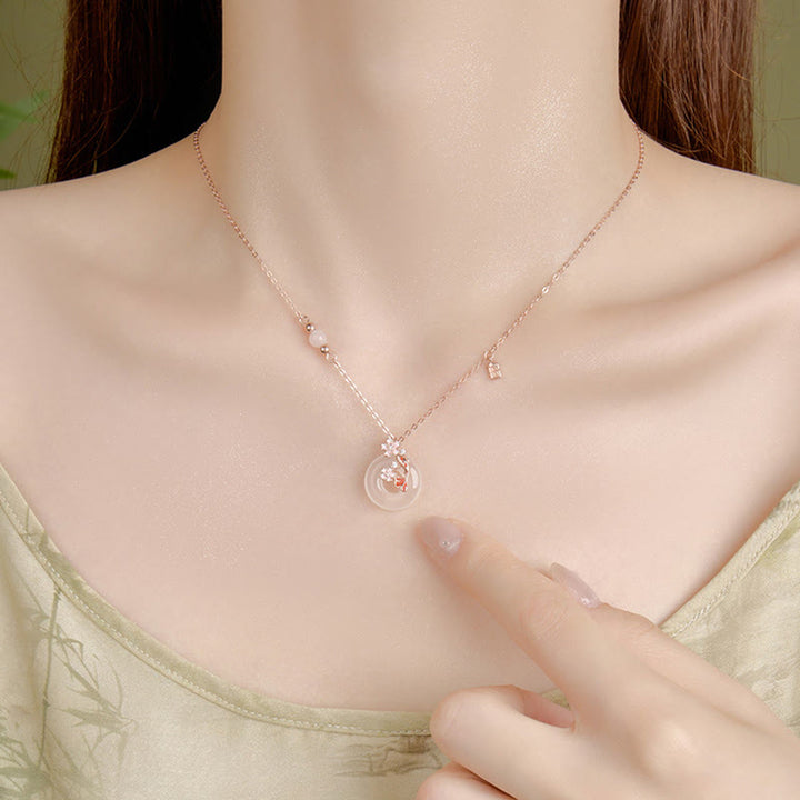 Buddha Stones , Chalcedon, rosa Kristall, 925 Sterling Silber, Blumen, Koi-Fische, Peace-Schnalle, positive Halskette mit Anhänger - image 3