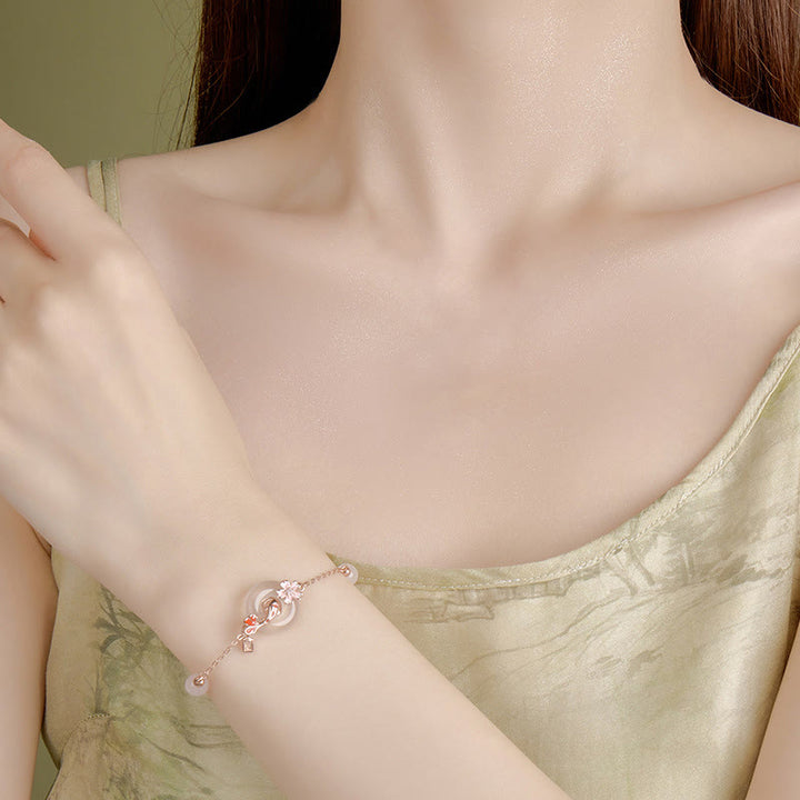 Armband mit Buddha Stones , Chalcedon, rosa Kristall, 925er Sterlingsilber, Blumen, Koi-Fische, Peace-Schnalle, positives Armband - image 4