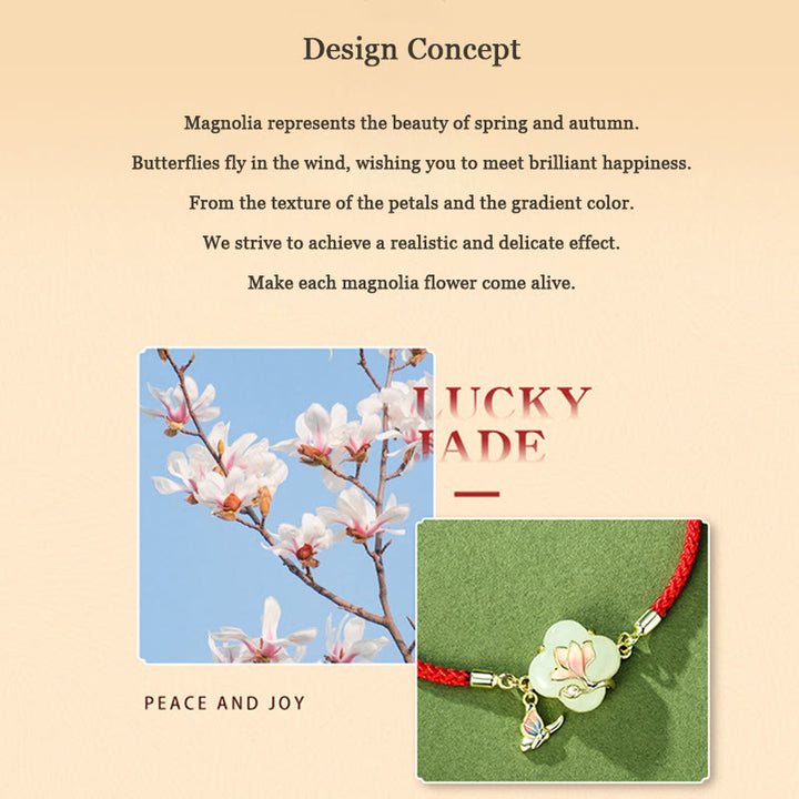 Buddha Stones 925 Sterling Silber Hetian Jade Magnolienblüte Schmetterling Glückskettenarmband