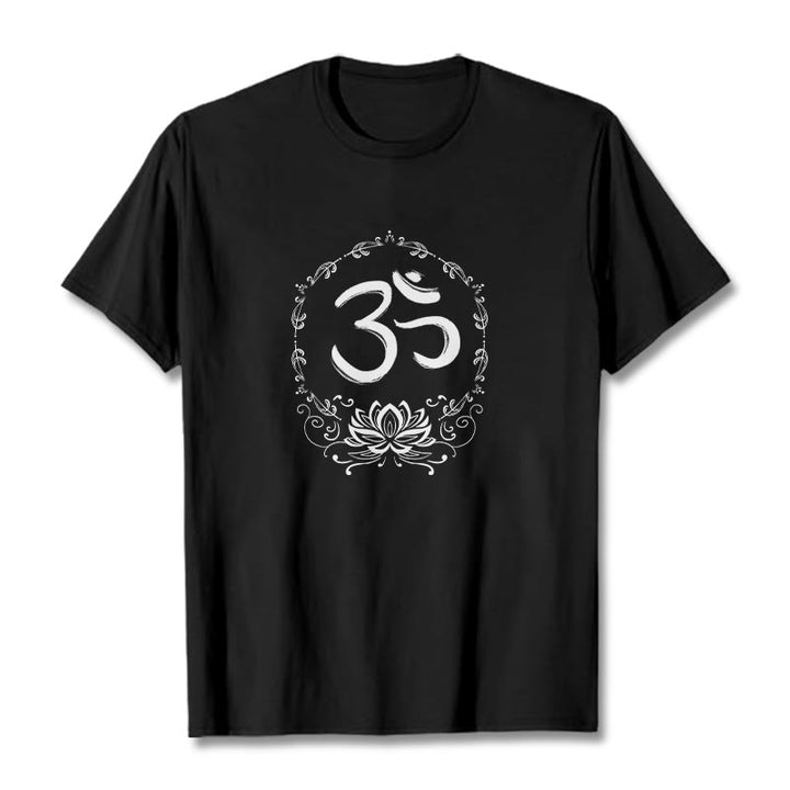 Buddha Stones OM Lotus Skizze Baumwolle T-Shirt - Schwarz - 2XL - image 1