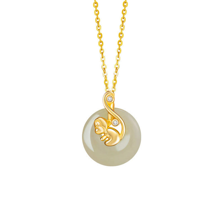 Buddha Stones, chinesisches Sternzeichen, Hetian-Jade, 925er Sterlingsilber, Halskette mit Anhänger - Hetian Jade 925 Sterling Silber-Affe - image 26