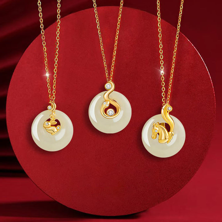 Buddha Stones, chinesisches Sternzeichen, Hetian-Jade, 925er Sterlingsilber, Halskette mit Anhänger - image 1