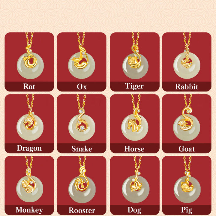 Buddha Stones, chinesisches Sternzeichen, Hetian-Jade, 925er Sterlingsilber, Halskette mit Anhänger - image 2