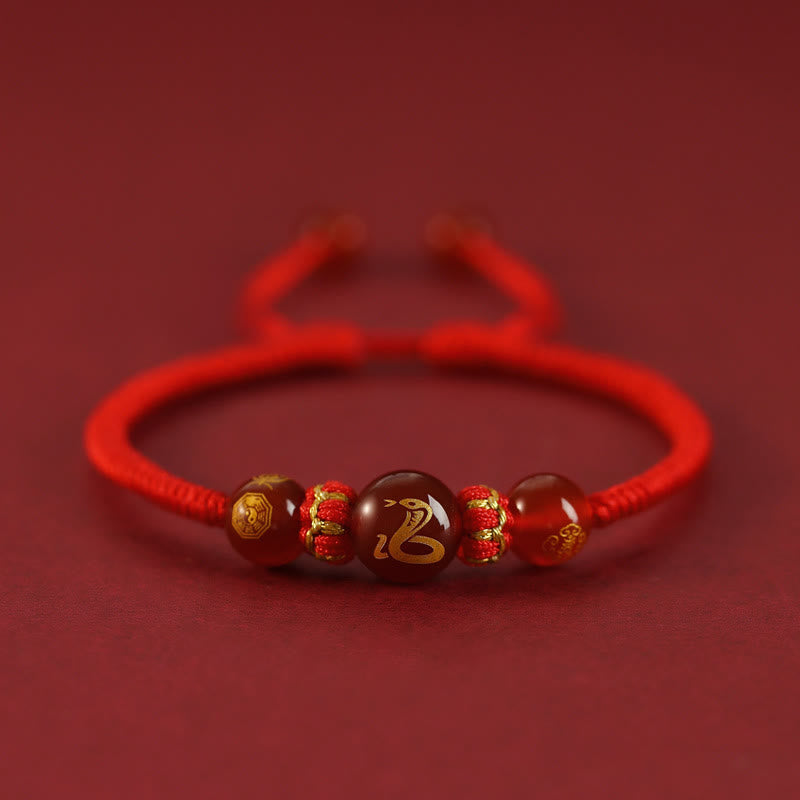 Buddha Stones Handgemachtes rotes Achat-chinesisches Sternzeichen-Schutzarmband mit roter Schnur, geflochten - Roter Achat Chinesisches Sternzeichen Schlange - image 0