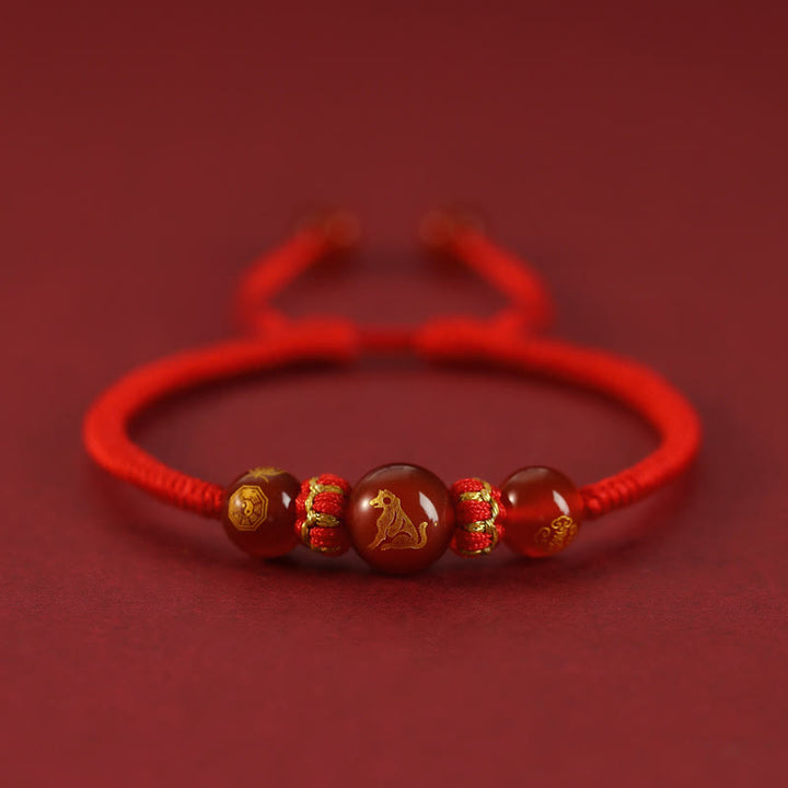Buddha Stones Handgemachtes rotes Achat-chinesisches Sternzeichen-Schutzarmband mit roter Schnur, geflochten - Roter Achat Chinesisches Sternzeichen Hund - image 24