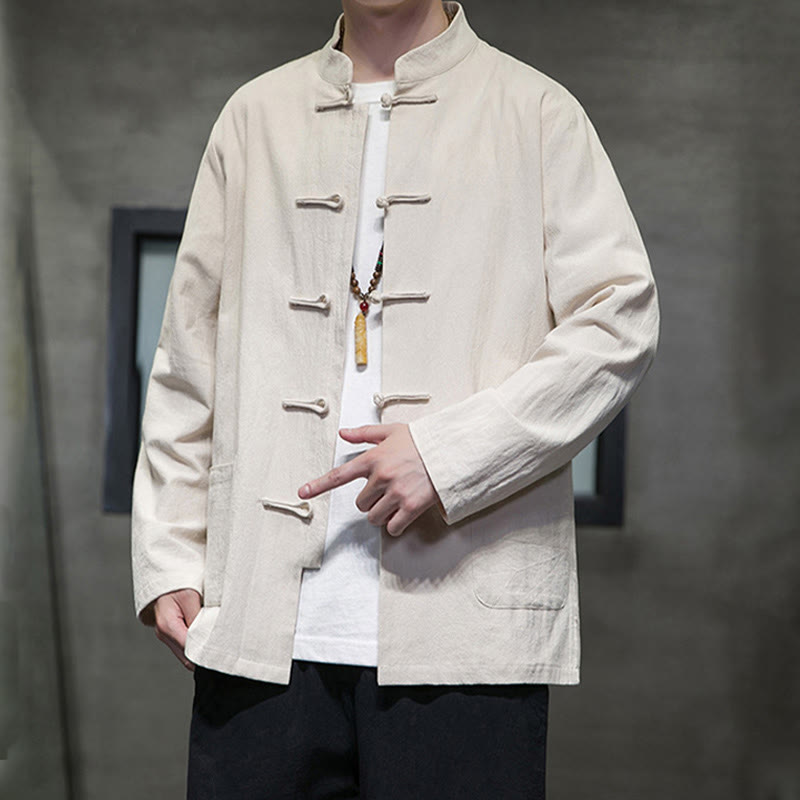 Buddha Stones Einfarbiger Tang-Anzug aus Baumwolle und Leinen mit Froschknöpfen und Taschen - image 16