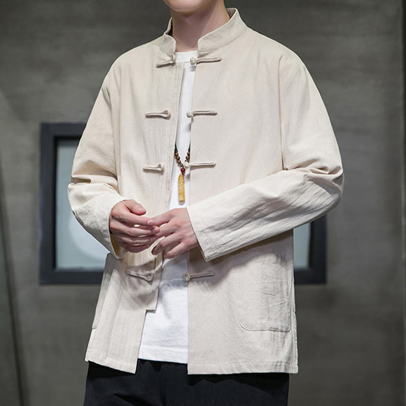 Buddha Stones Einfarbiger Tang-Anzug aus Baumwolle und Leinen mit Froschknöpfen und Taschen - image 12