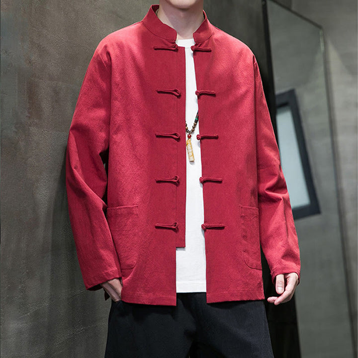 Buddha Stones Einfarbiger Tang-Anzug aus Baumwolle und Leinen mit Froschknöpfen und Taschen - image 36