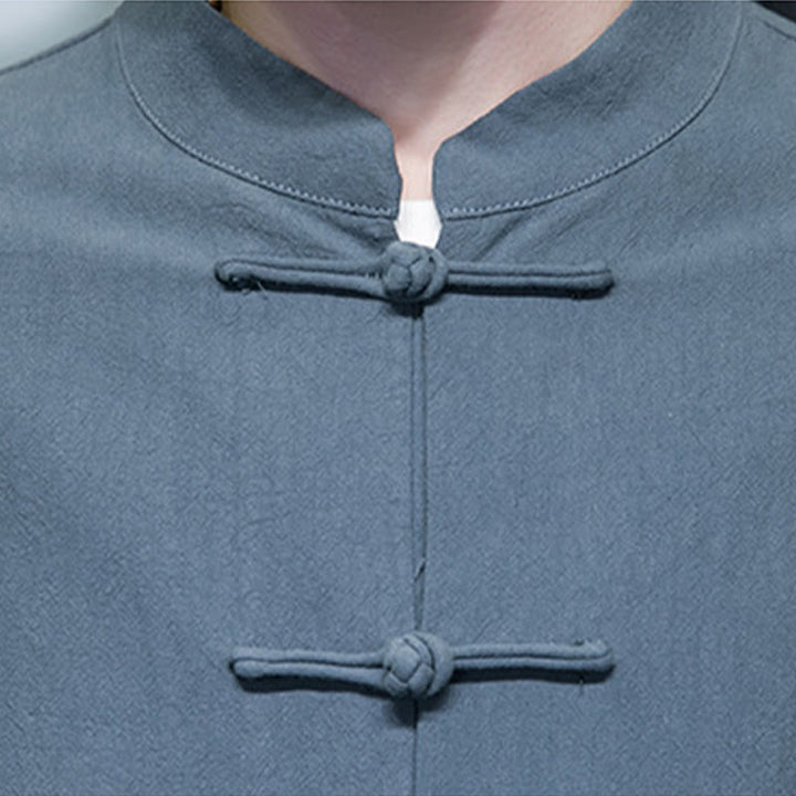 Buddha Stones Einfarbiger Tang-Anzug aus Baumwolle und Leinen mit Froschknöpfen und Taschen - image 8