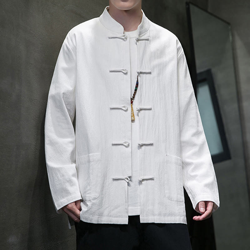 Buddha Stones Einfarbiger Tang-Anzug aus Baumwolle und Leinen mit Froschknöpfen und Taschen - image 42