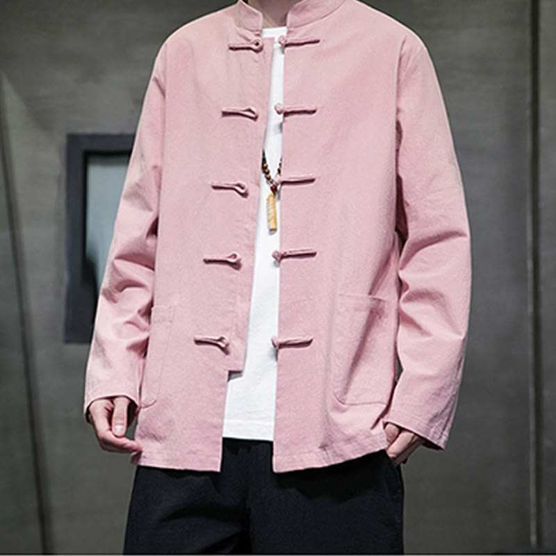 Buddha Stones Einfarbiger Tang-Anzug aus Baumwolle und Leinen mit Froschknöpfen und Taschen - image 26