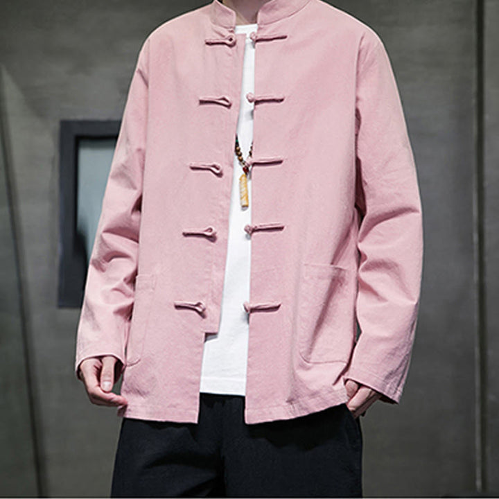 Buddha Stones Einfarbiger Tang-Anzug aus Baumwolle und Leinen mit Froschknöpfen und Taschen - image 26