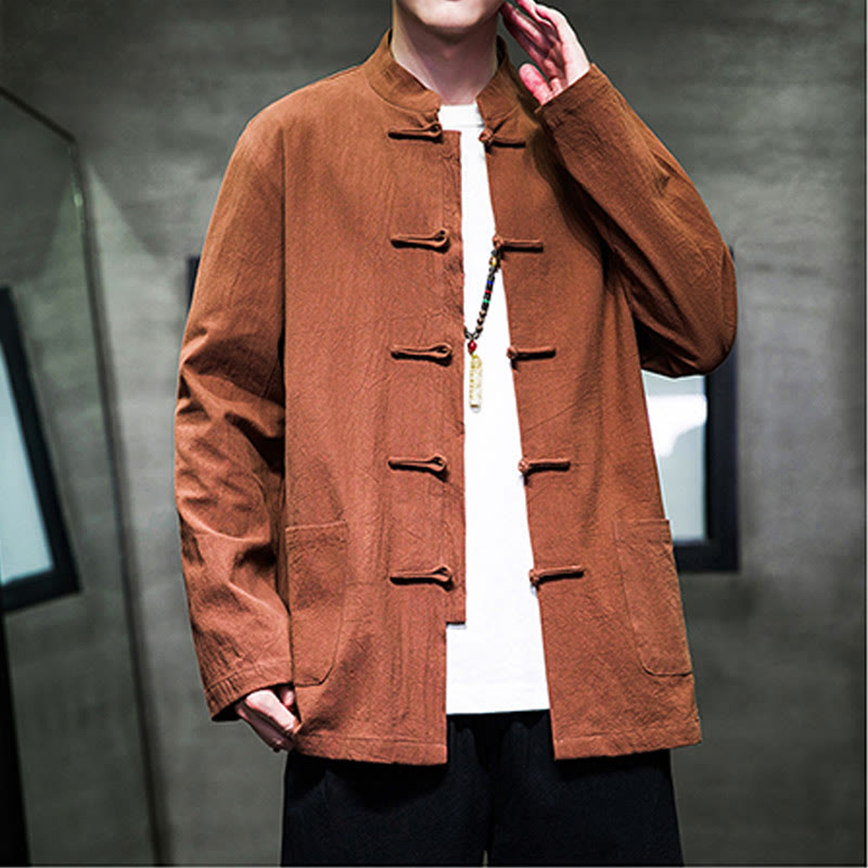 Buddha Stones Einfarbiger Tang-Anzug aus Baumwolle und Leinen mit Froschknöpfen und Taschen - image 22