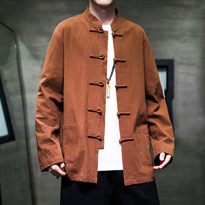 Buddha Stones Einfarbiger Tang-Anzug aus Baumwolle und Leinen mit Froschknöpfen und Taschen - image 21