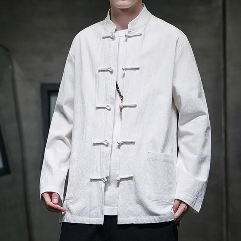 Buddha Stones Einfarbiger Tang-Anzug aus Baumwolle und Leinen mit Froschknöpfen und Taschen - image 41