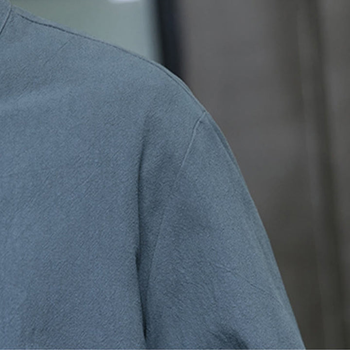 Buddha Stones Einfarbiger Tang-Anzug aus Baumwolle und Leinen mit Froschknöpfen und Taschen - image 9