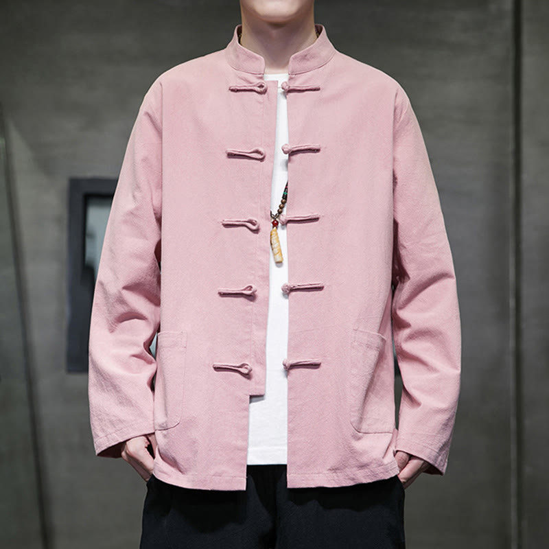 Buddha Stones Einfarbiger Tang-Anzug aus Baumwolle und Leinen mit Froschknöpfen und Taschen - Hellrosa - US/ UK/AU46,EU56 (5XL) - image 25