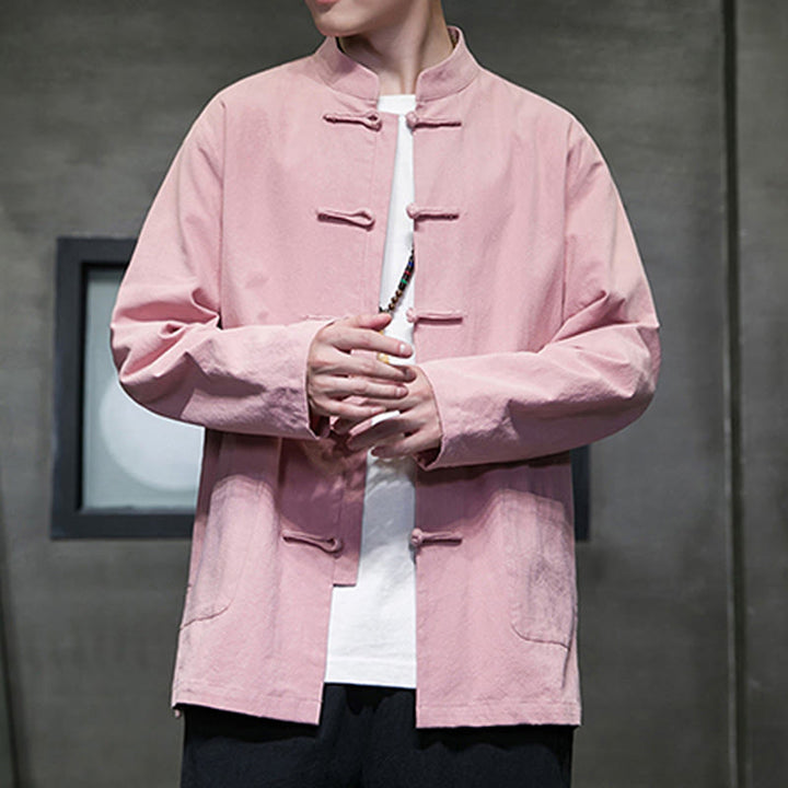 Buddha Stones Einfarbiger Tang-Anzug aus Baumwolle und Leinen mit Froschknöpfen und Taschen - image 30